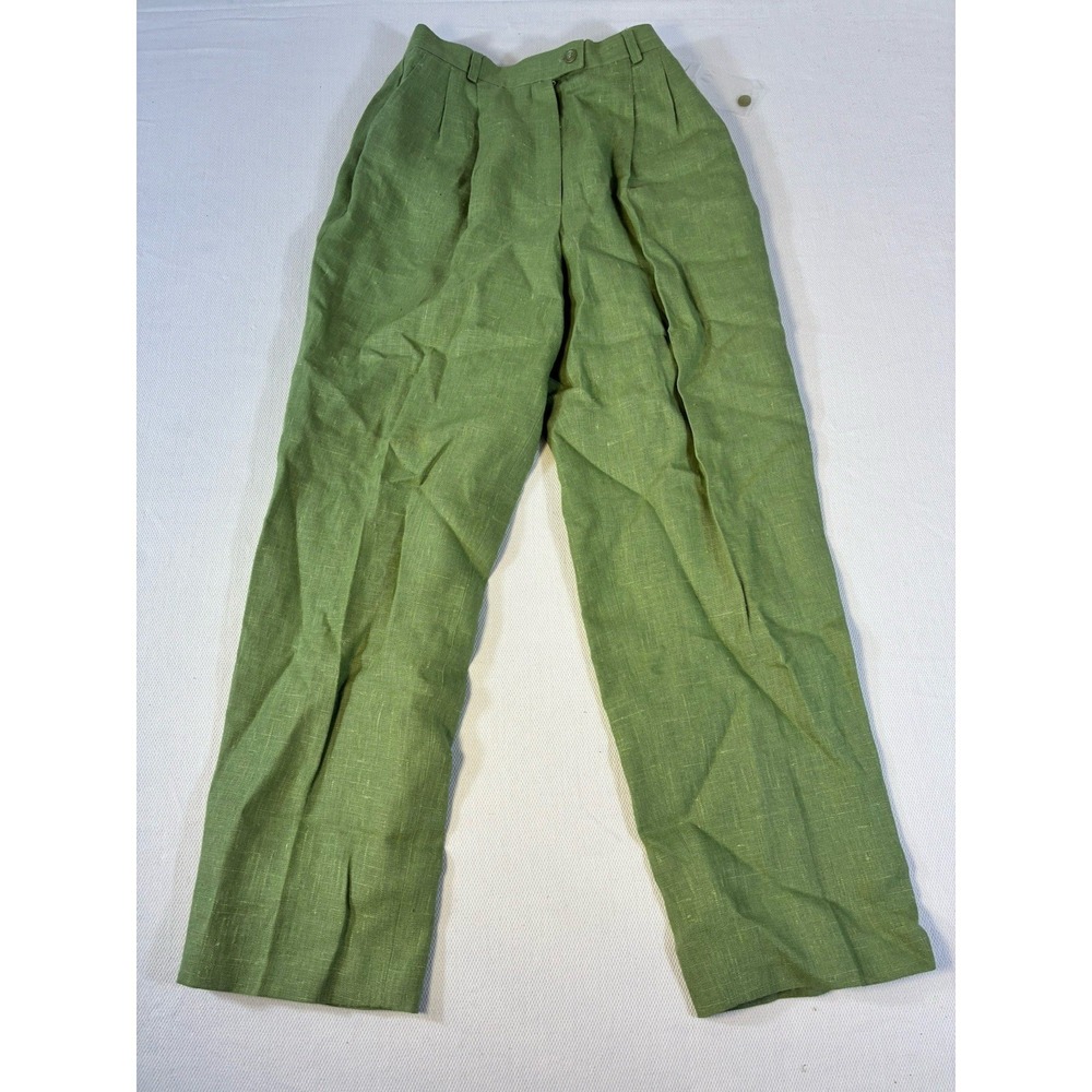 Vintage‎ Harve Benard Linen Pants Womens 6P Green Pleated High Rise Wide Leg 90s